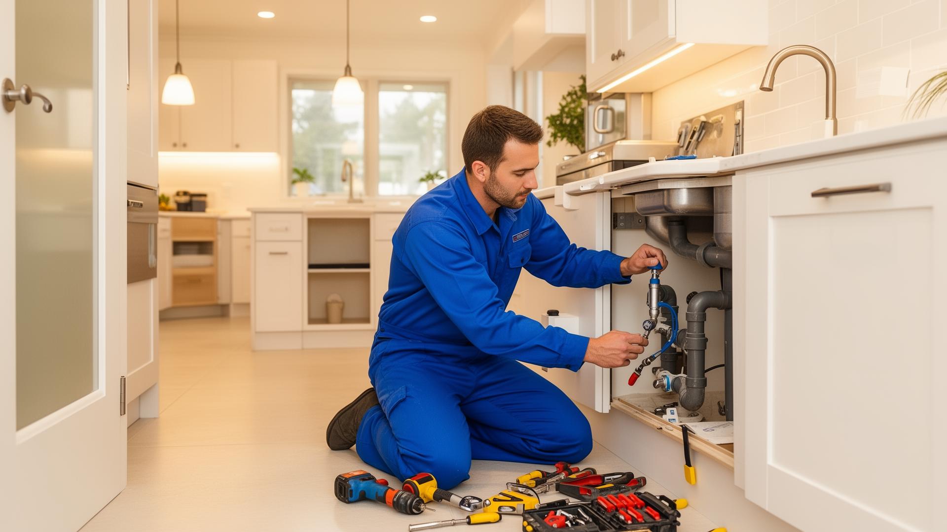 Professional plumber at work